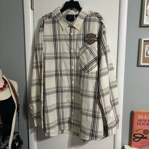 Harley-Davidson Cream and Gray Plaid Shirt